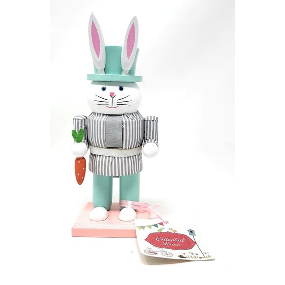 Easter Bunny 8" Nutcracker Wood Mini Green and Gray Rabbit - Picture 2 of 4